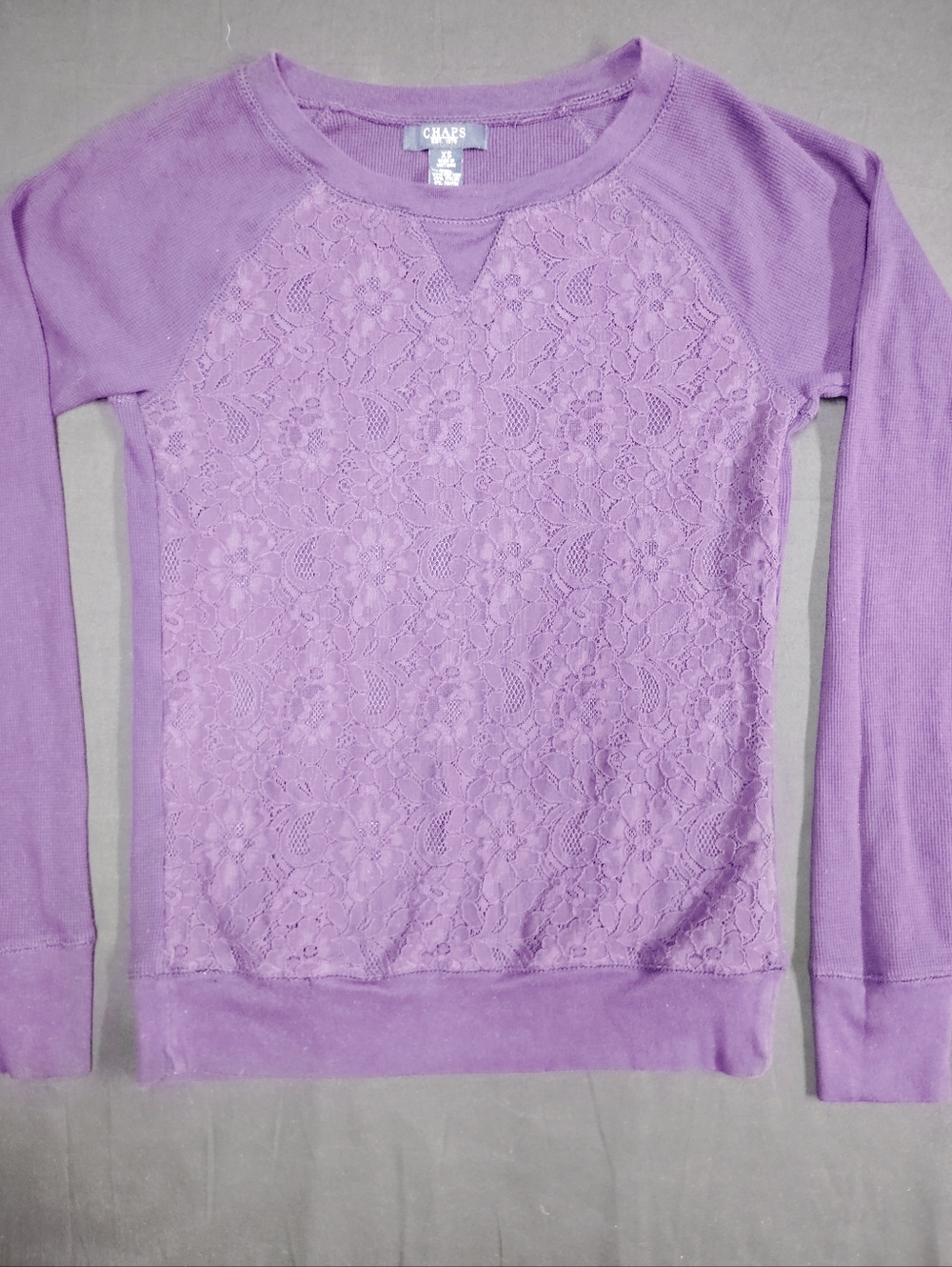 Chaps Purple Lace-Front Knit Pullover